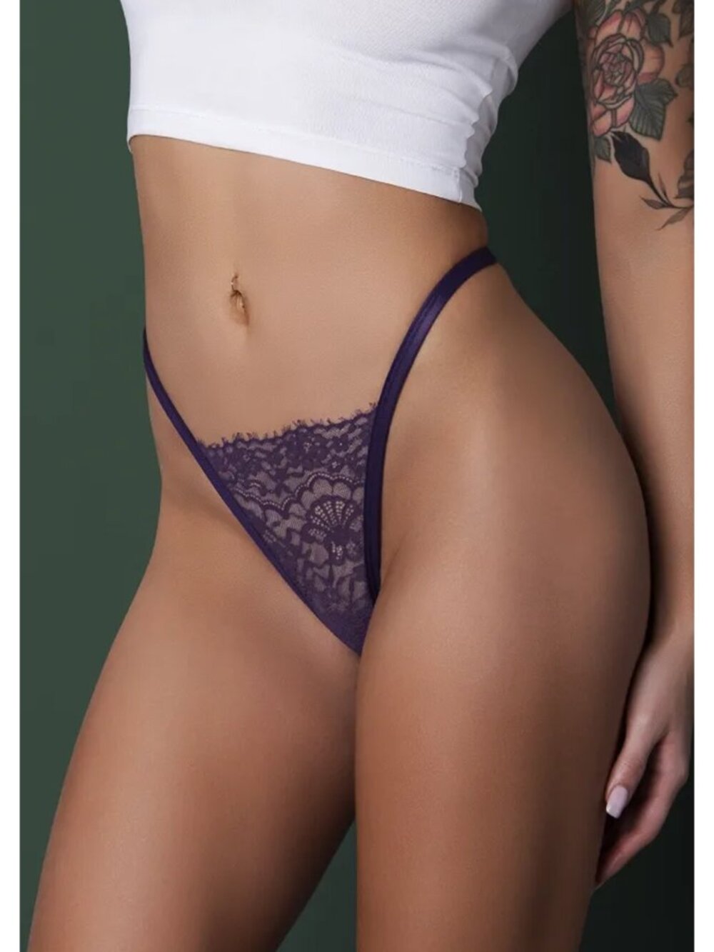 Magic Silk Leather & Lace Plum Thong Size S/M